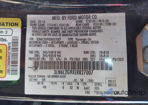 2014 Lincoln Mkz из США, поврежденный, VIN 3LN6L2G9XER827007